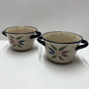 Temptations Old World Navy Blue Soup / Serving Bowls with Handles 20 oz Set of 2